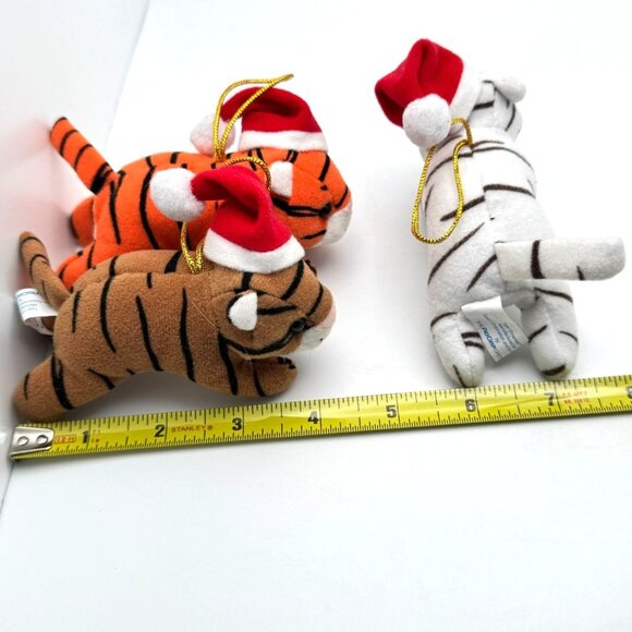 Set Of 3 Tiger Christmas Ornaments AdGap Polyester Fiber & Plastic Pellets Plush - Picture 2 of 7